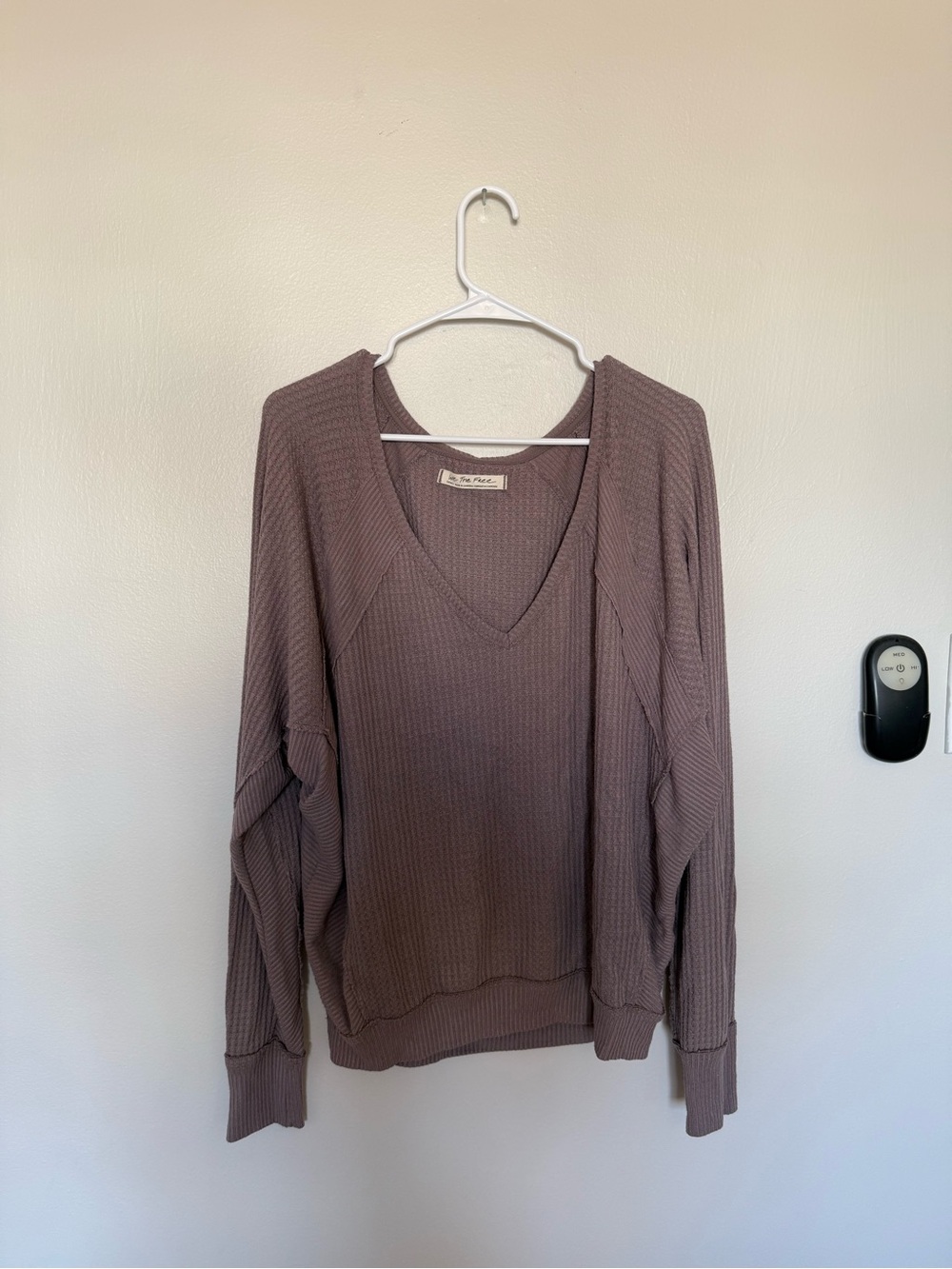 We The Free Women's V-Neck Waffle Knit Sweater - Mauve purple